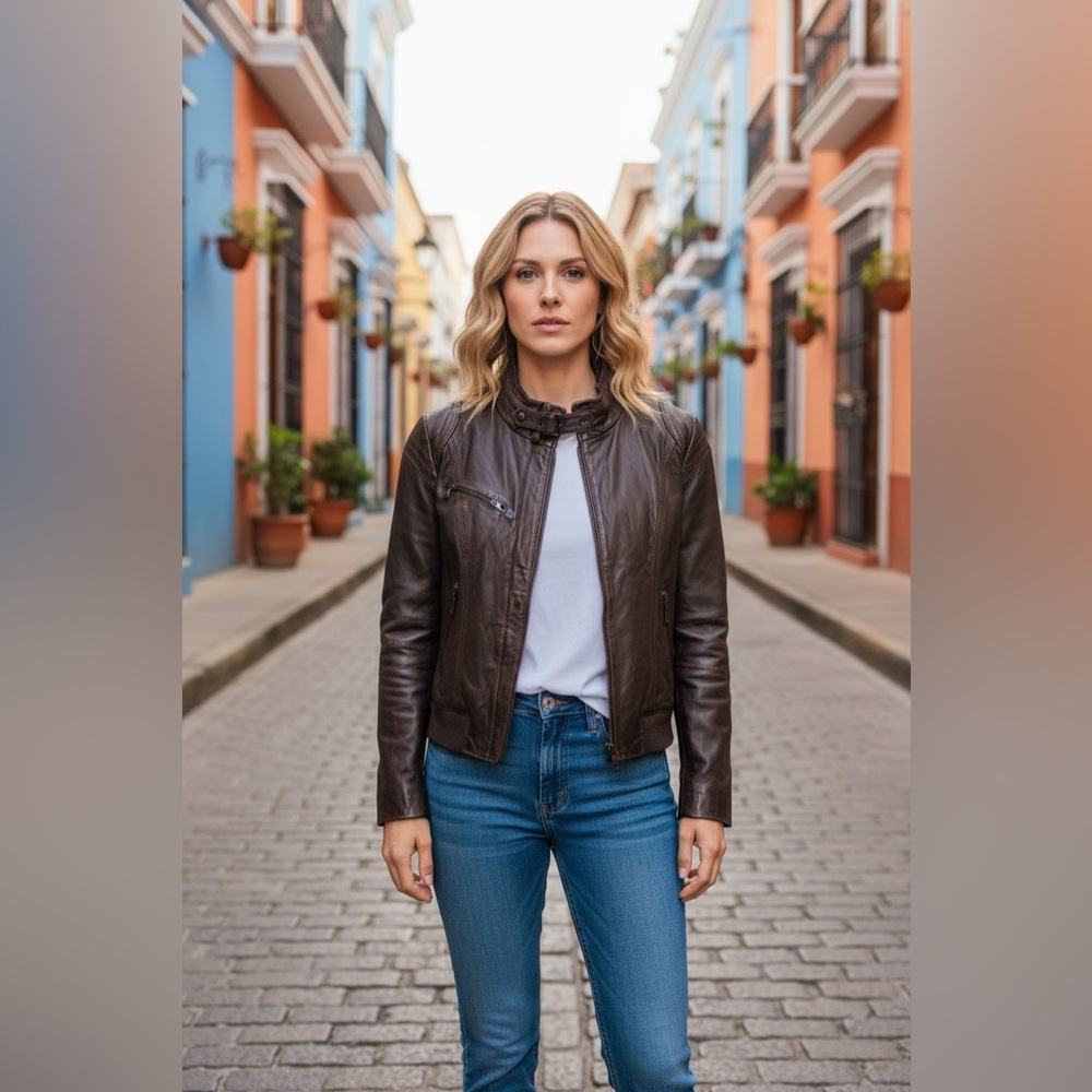 Andrew Marc Women's Dark Brown Leather Bomber Jacket